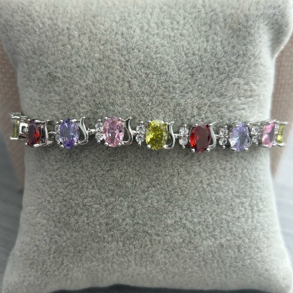 7” White Gold Filled Bracelet – AAA CZ Multicolor Stones – NWOT